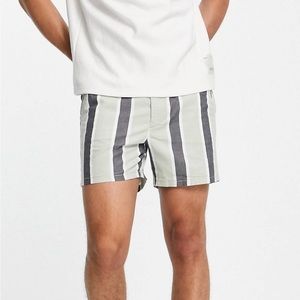 Men - ASOS DESIGN slim shorter shorts in green and gray stripe